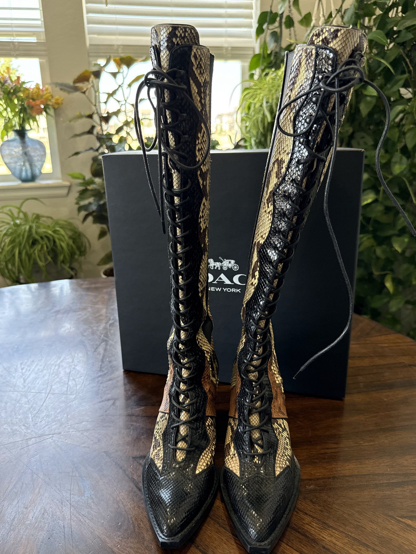 Pre-Loved Coach Snakeskin Patchwork Leather Western Boots – Size 6