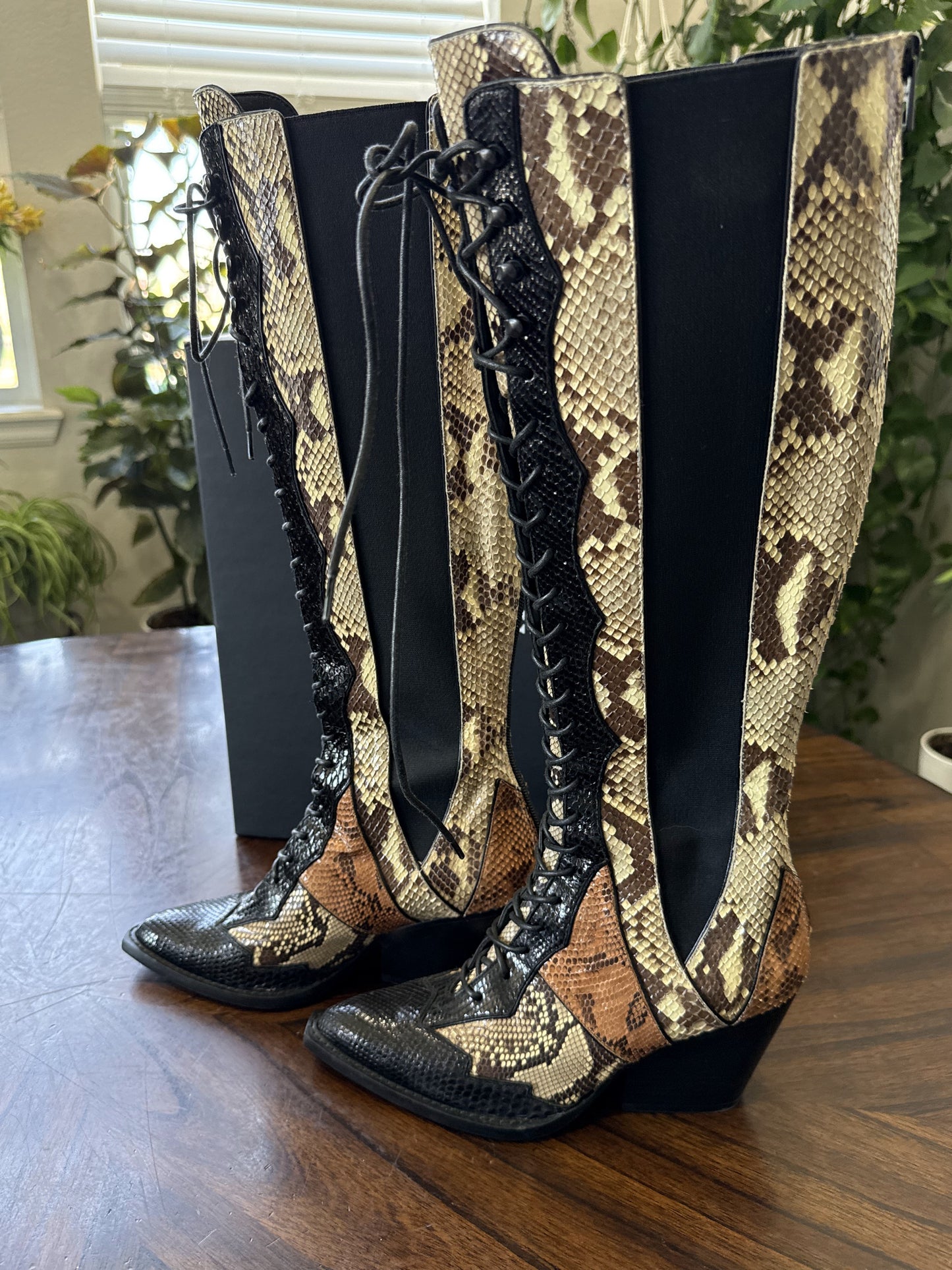 Pre-Loved Coach Snakeskin Patchwork Leather Western Boots – Size 6