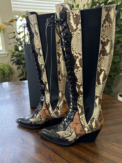 Pre-Loved Coach Snakeskin Patchwork Leather Western Boots – Size 6