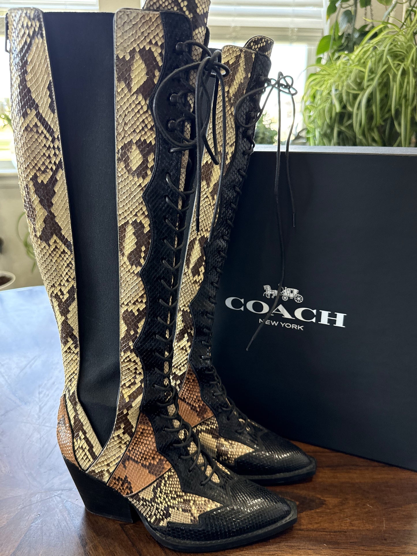 Pre-Loved Coach Snakeskin Patchwork Leather Western Boots – Size 6