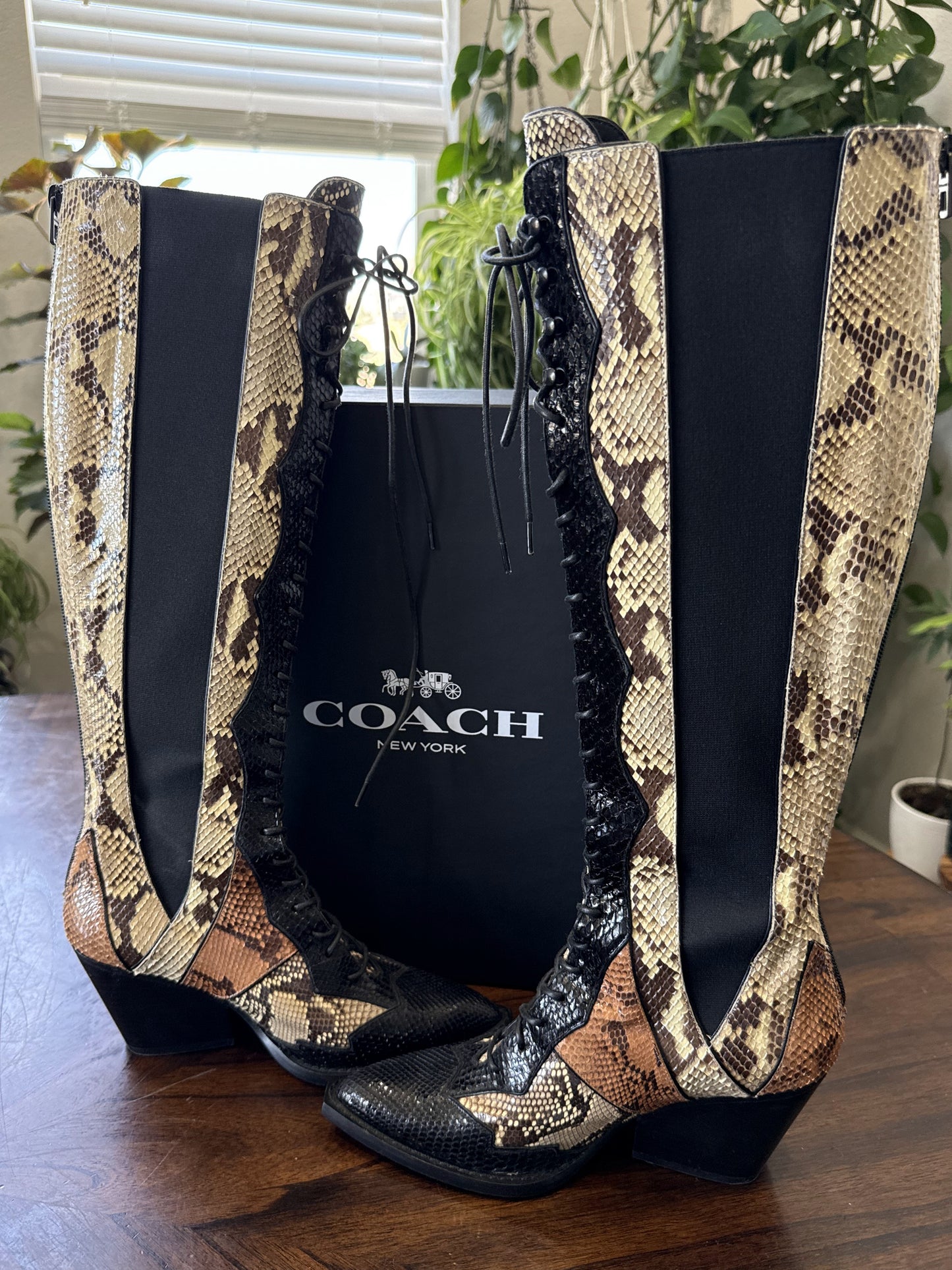 Pre-Loved Coach Snakeskin Patchwork Leather Western Boots – Size 6