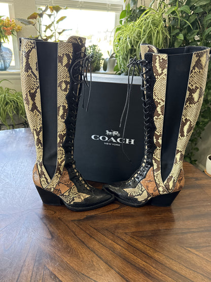 Pre-Loved Coach Snakeskin Patchwork Leather Western Boots – Size 6
