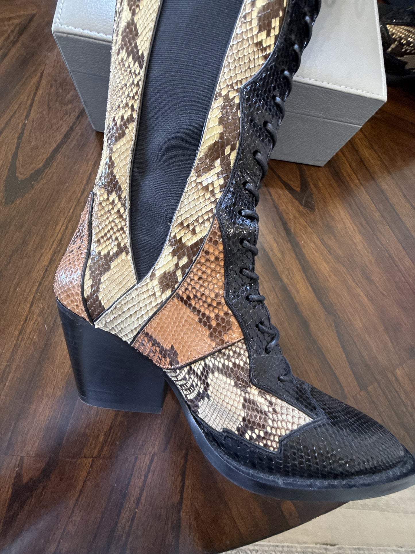 Pre-Loved Coach Snakeskin Patchwork Leather Western Boots – Size 6