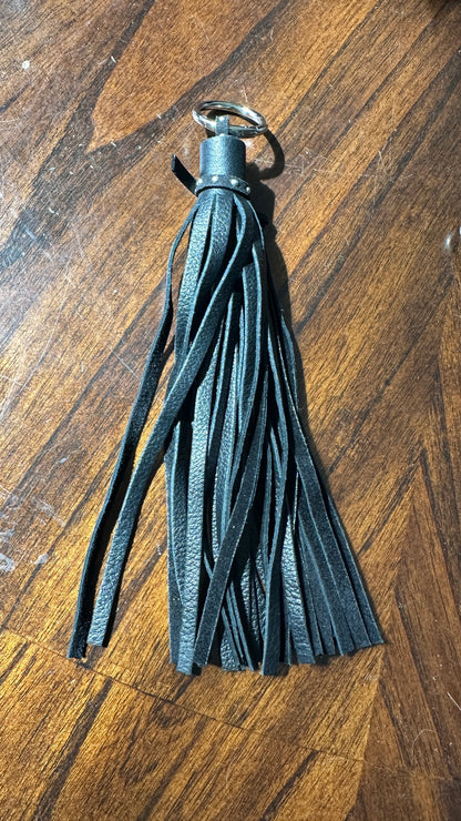 Pebbled Leather Black Tassel with Riveted Tie