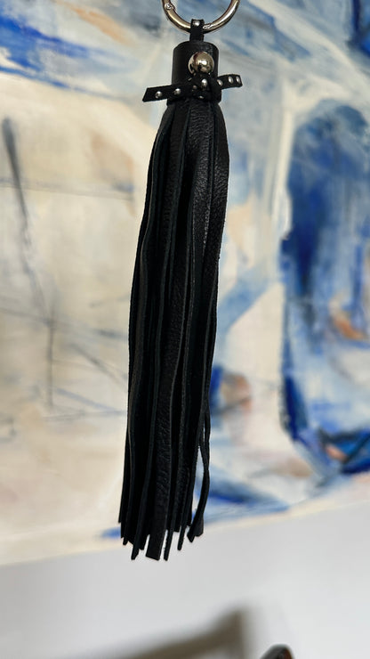 Pebbled Leather Black Tassel with Riveted Tie