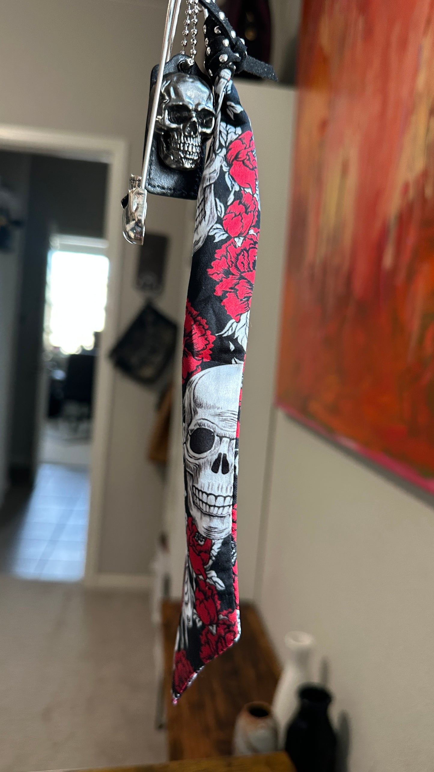 Skull Tag, Silky Twilly Charm, & Skull Safety Pin Bag Charm Cluster