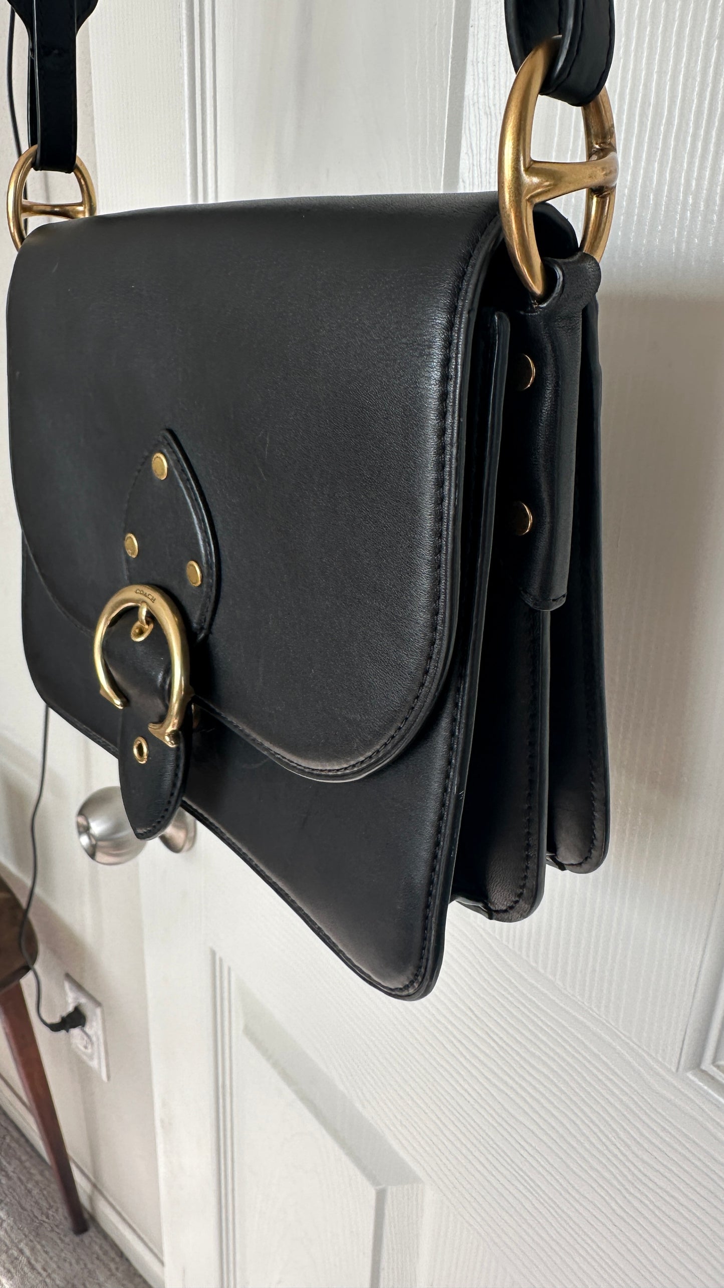 Coach Beat Saddle Bag – Black Smooth Leather Brass Hardware