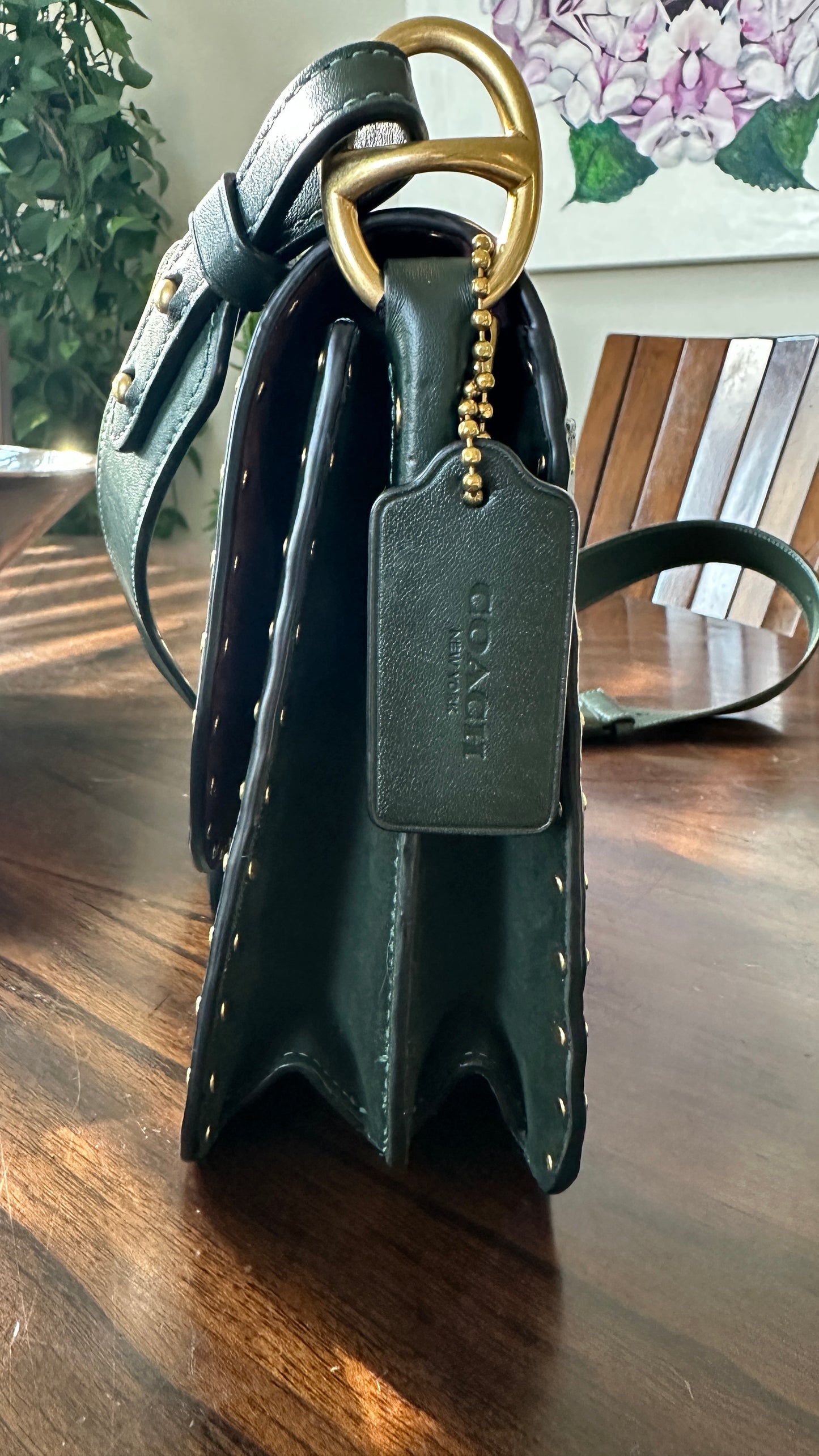 Coach Beat Saddle Bag – Amazon Green Leather with Brass Rivets