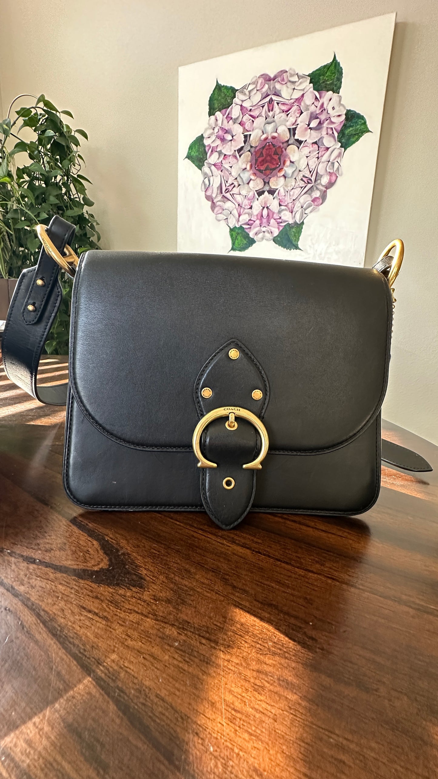 Coach Beat Saddle Bag – Black Smooth Leather Brass Hardware