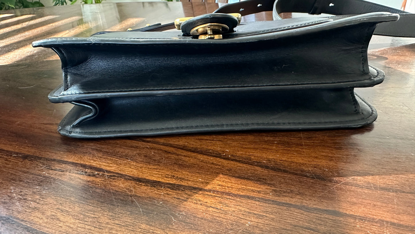 Coach Beat Saddle Bag – Black Smooth Leather Brass Hardware