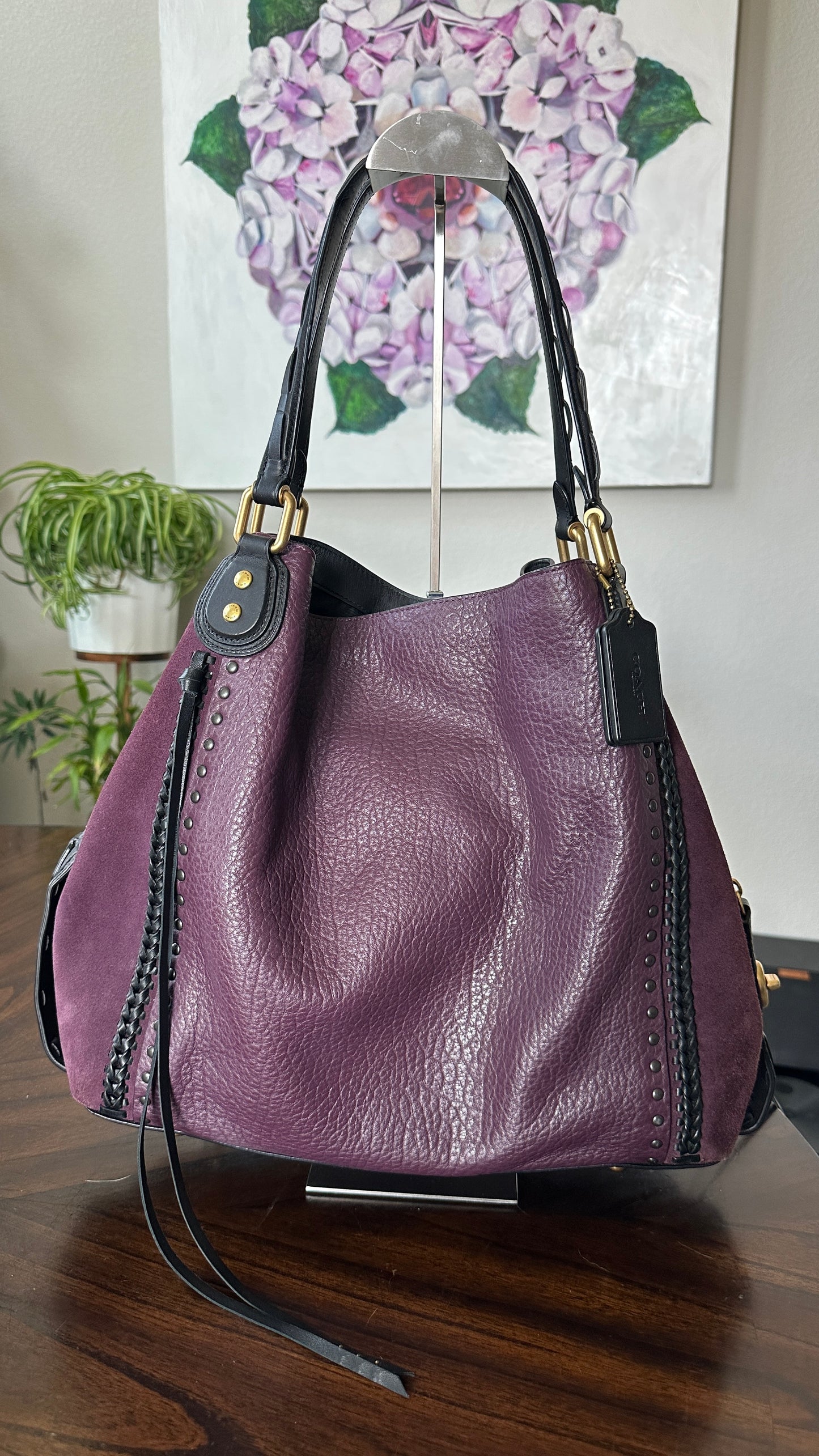 Coach Plum Edie 42 with Rivets- Pre-Loved