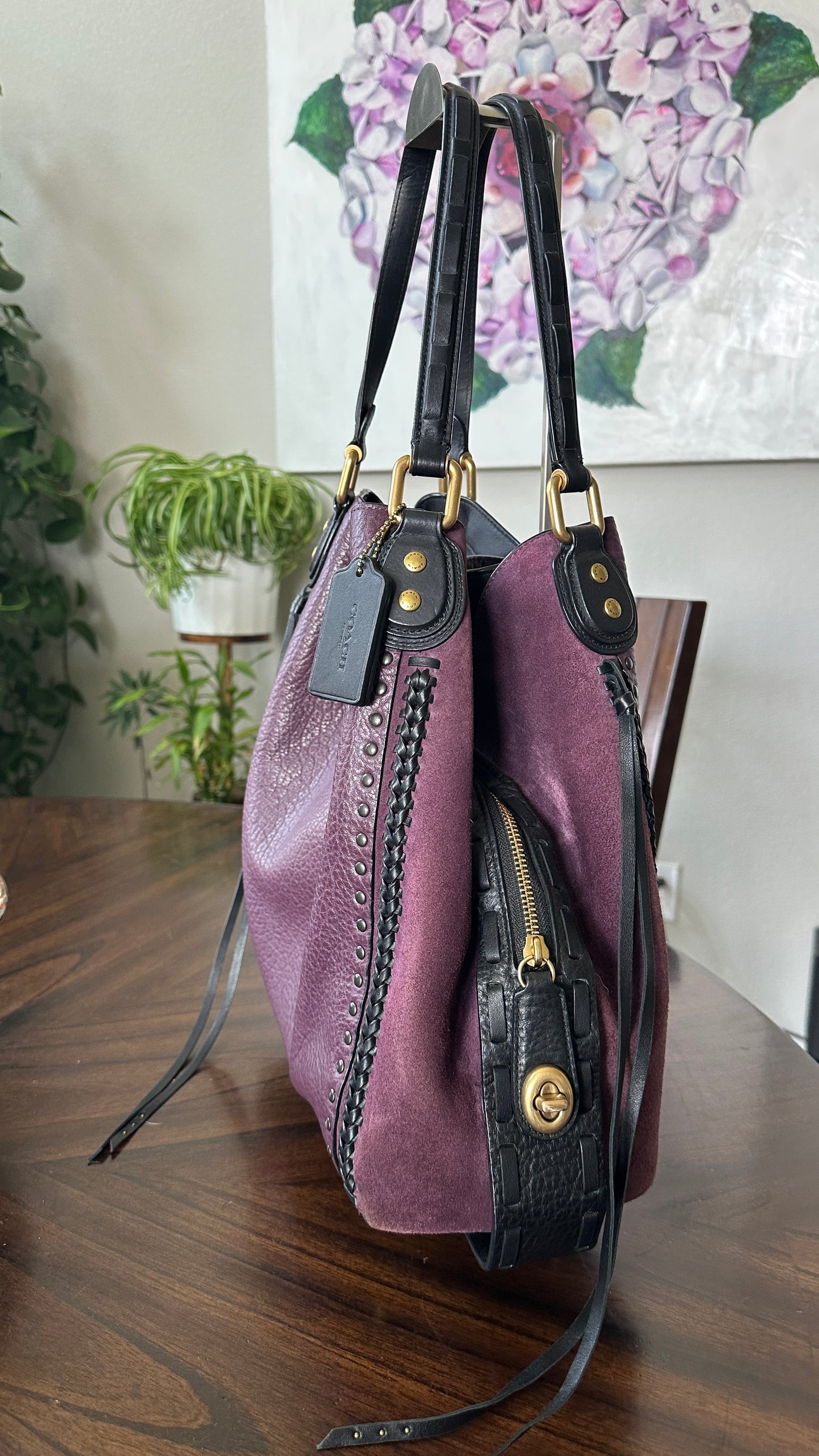 Coach Plum Edie 42 with Rivets- Pre-Loved