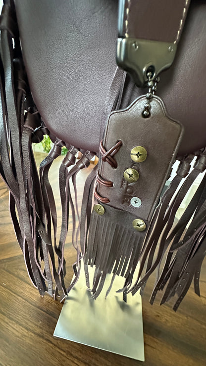 Coach Leather Brown Pyramid Rivets Fringe handbag- Upcrafted