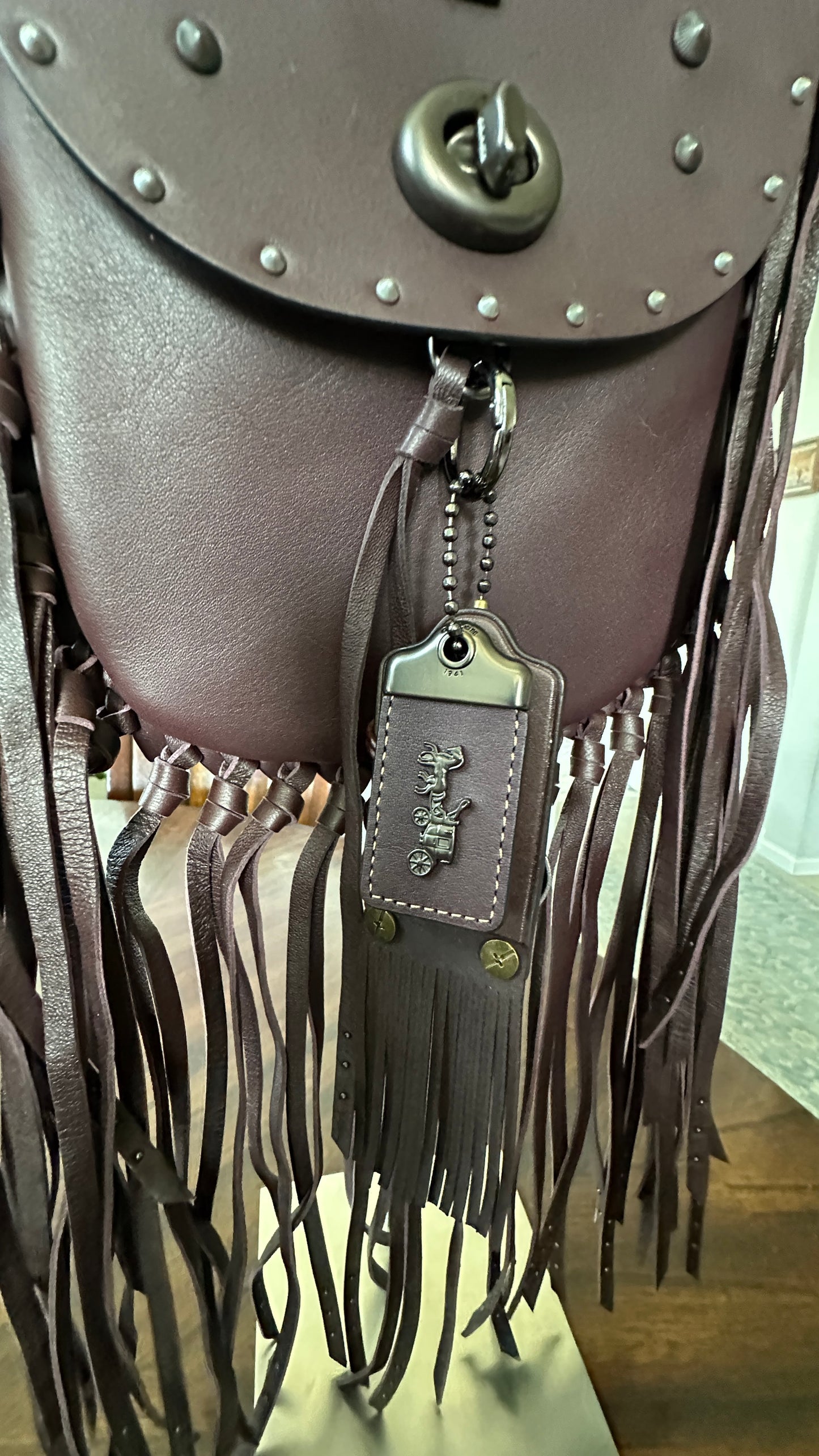 Coach Leather Brown Pyramid Rivets Fringe handbag- Upcrafted