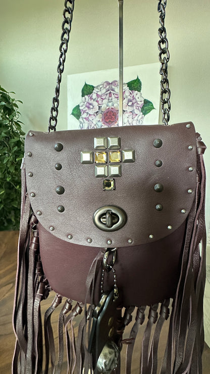 Coach Leather Brown Pyramid Rivets Fringe handbag- Upcrafted