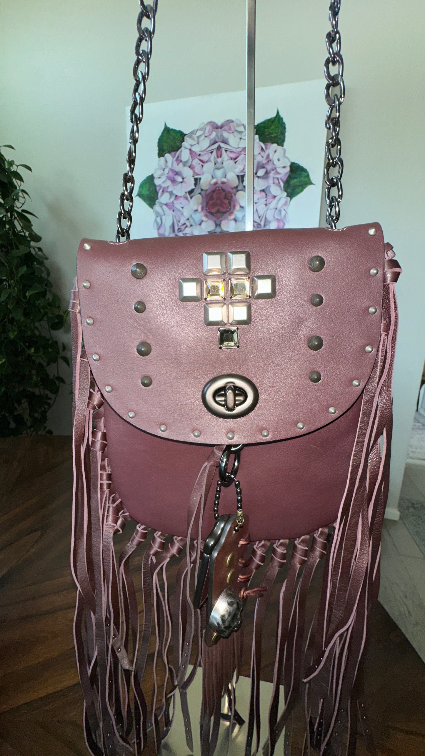 Coach Leather Brown Pyramid Rivets Fringe handbag- Upcrafted
