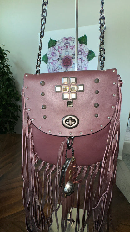 Coach Leather Brown Pyramid Rivets Fringe handbag- Upcrafted