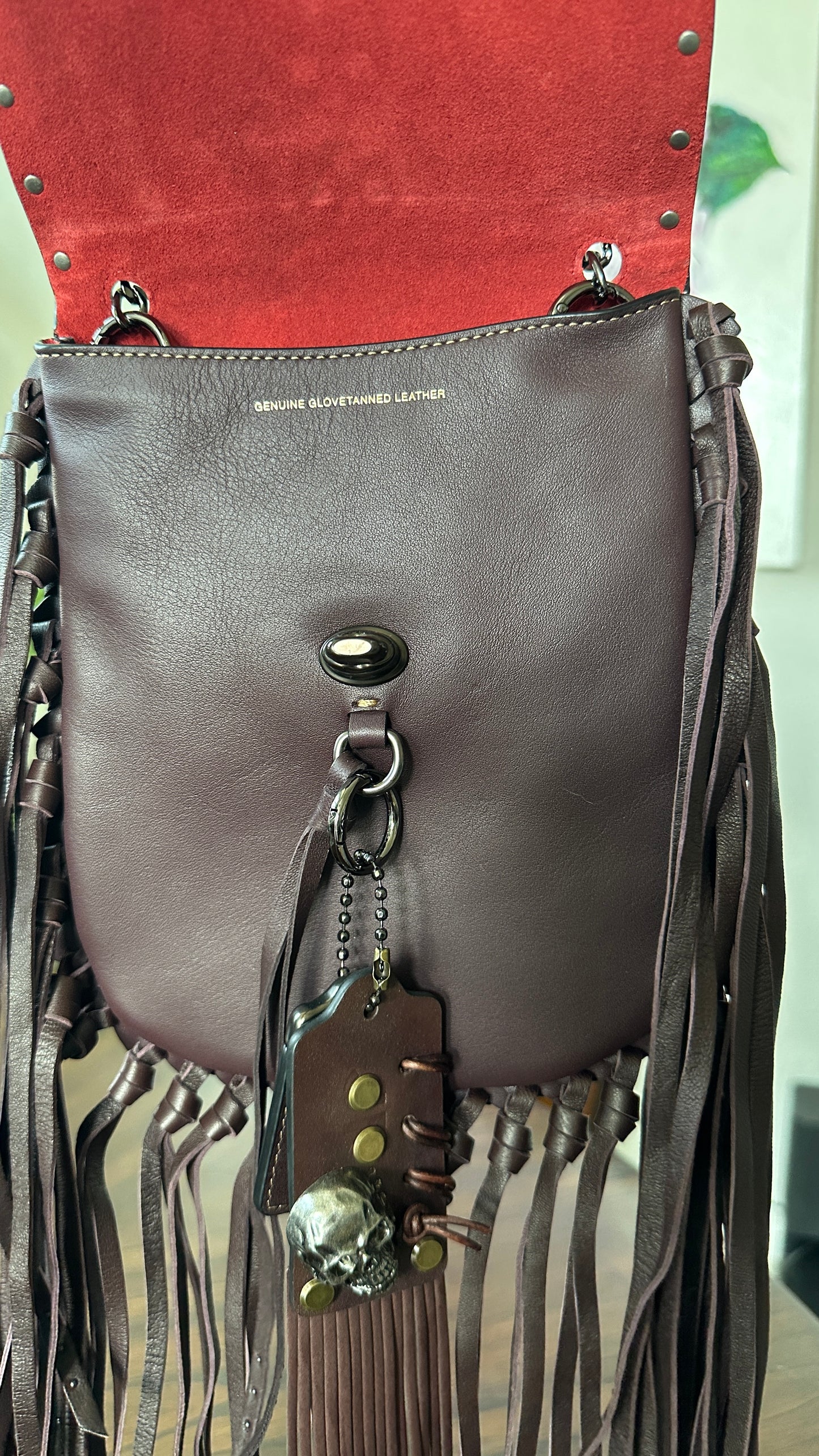 Coach Leather Brown Pyramid Rivets Fringe handbag- Upcrafted