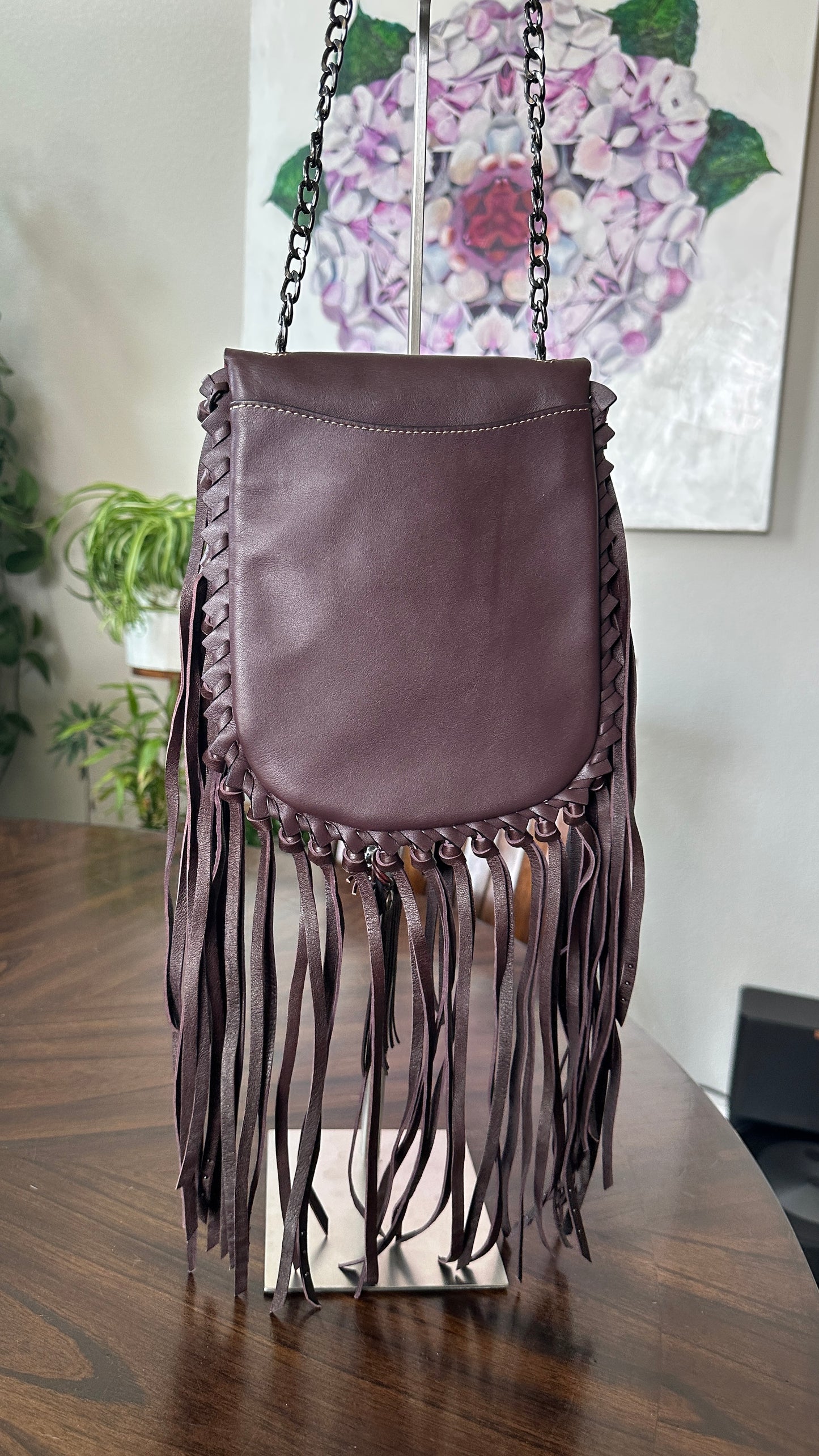 Coach Leather Brown Pyramid Rivets Fringe handbag- Upcrafted