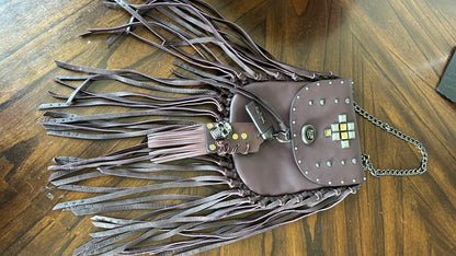 Coach Leather Brown Pyramid Rivets Fringe handbag- Upcrafted