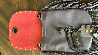Coach Leather Brown Pyramid Rivets Fringe handbag- Upcrafted