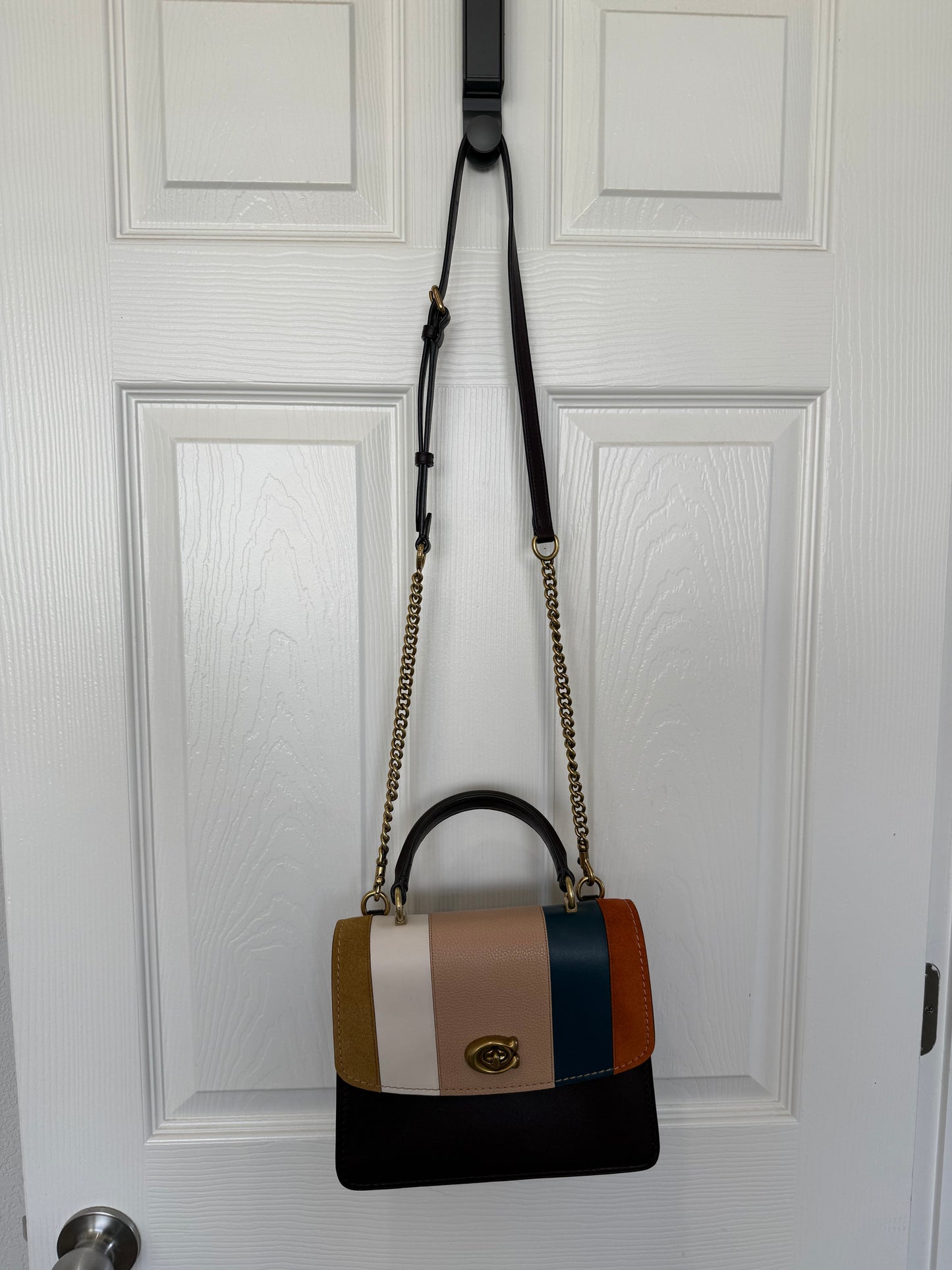 Coach Parker Colorblock Stripe Leather Satchel / Crossbody- Pre-loved