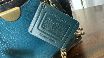 Upcrafted Coach Kisslock Dreamer Bag – Hand Painted Teal Blue Colorblock with Repurposed Coach Details