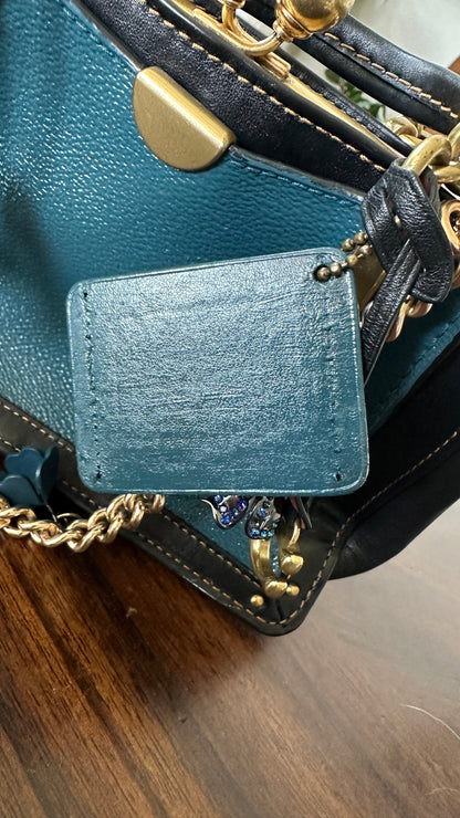 Upcrafted Coach Kisslock Dreamer Bag – Hand Painted Teal Blue Colorblock with Repurposed Coach Details