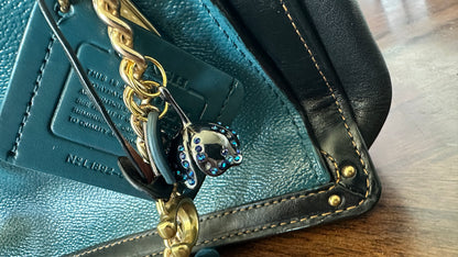 Upcrafted Coach Kisslock Dreamer Bag – Hand Painted Teal Blue Colorblock with Repurposed Coach Details