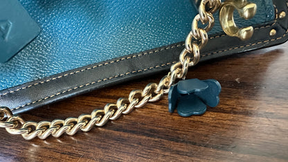 Upcrafted Coach Kisslock Dreamer Bag – Hand Painted Teal Blue Colorblock with Repurposed Coach Details