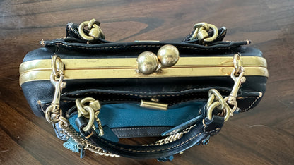 Upcrafted Coach Kisslock Dreamer Bag – Hand Painted Teal Blue Colorblock with Repurposed Coach Details