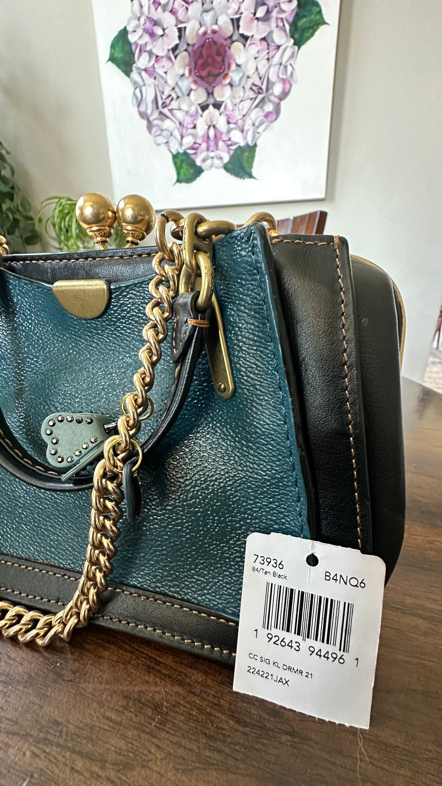 Upcrafted Coach Kisslock Dreamer Bag – Hand Painted Teal Blue Colorblock with Repurposed Coach Details