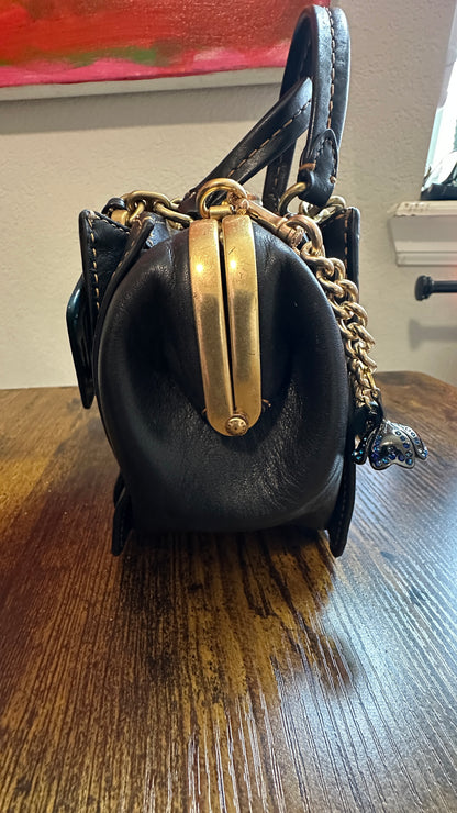 Upcrafted Coach Kisslock Dreamer Bag – Hand Painted Teal Blue Colorblock with Repurposed Coach Details