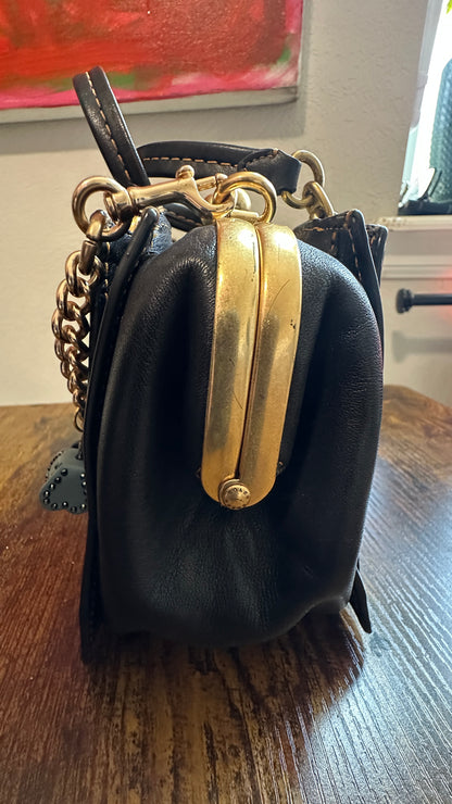 Upcrafted Coach Kisslock Dreamer Bag – Hand Painted Teal Blue Colorblock with Repurposed Coach Details