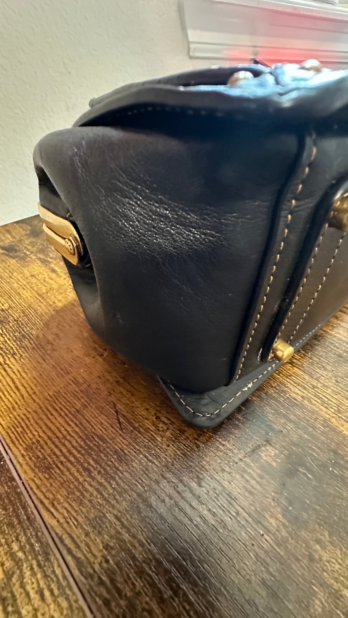 Upcrafted Coach Kisslock Dreamer Bag – Hand Painted Teal Blue Colorblock with Repurposed Coach Details