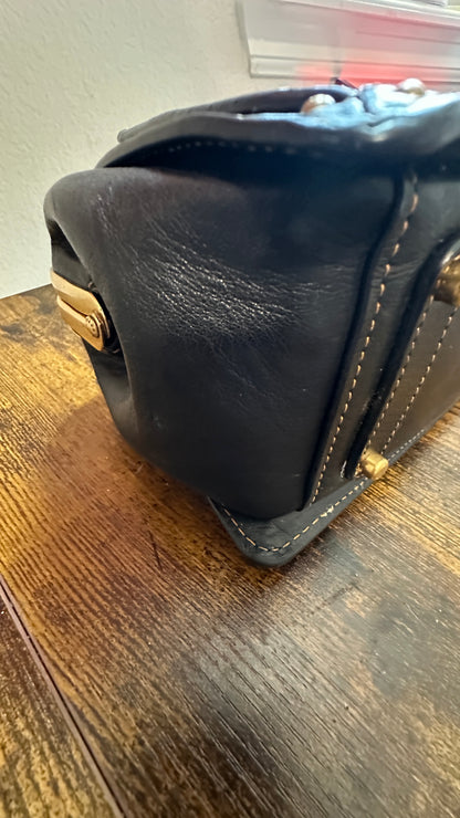 Upcrafted Coach Kisslock Dreamer Bag – Hand Painted Teal Blue Colorblock with Repurposed Coach Details