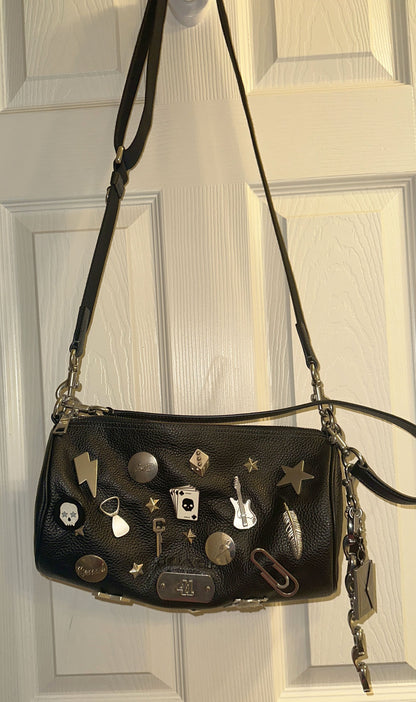 One-of-a-Kind Upcrafted Coach Andre 30 – Black Pebbled Leather with 2016-era Coach Moto Pins, Runway Envelope Charm, & Coach C-Link Charm