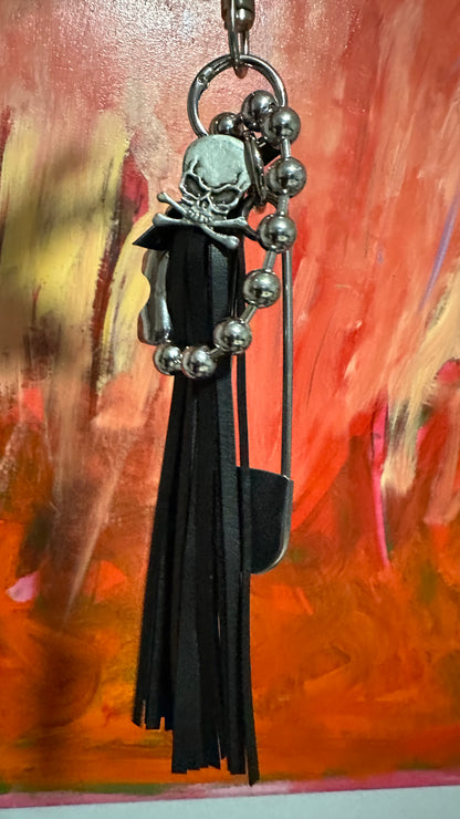 Silver Tone XL Safety Pin & Tassel Bag Charm Cluster- Repurposed Collection