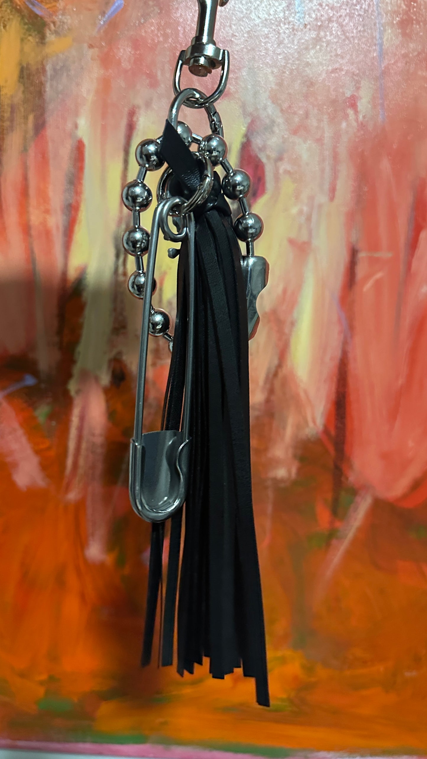 Silver Tone XL Safety Pin & Tassel Bag Charm Cluster- Repurposed Collection