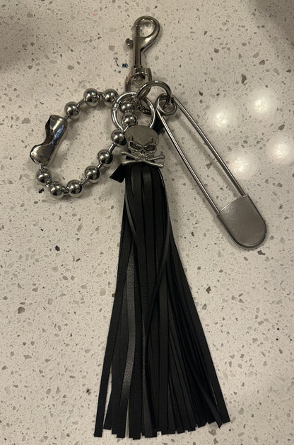 Silver Tone XL Safety Pin & Tassel Bag Charm Cluster- Repurposed Collection