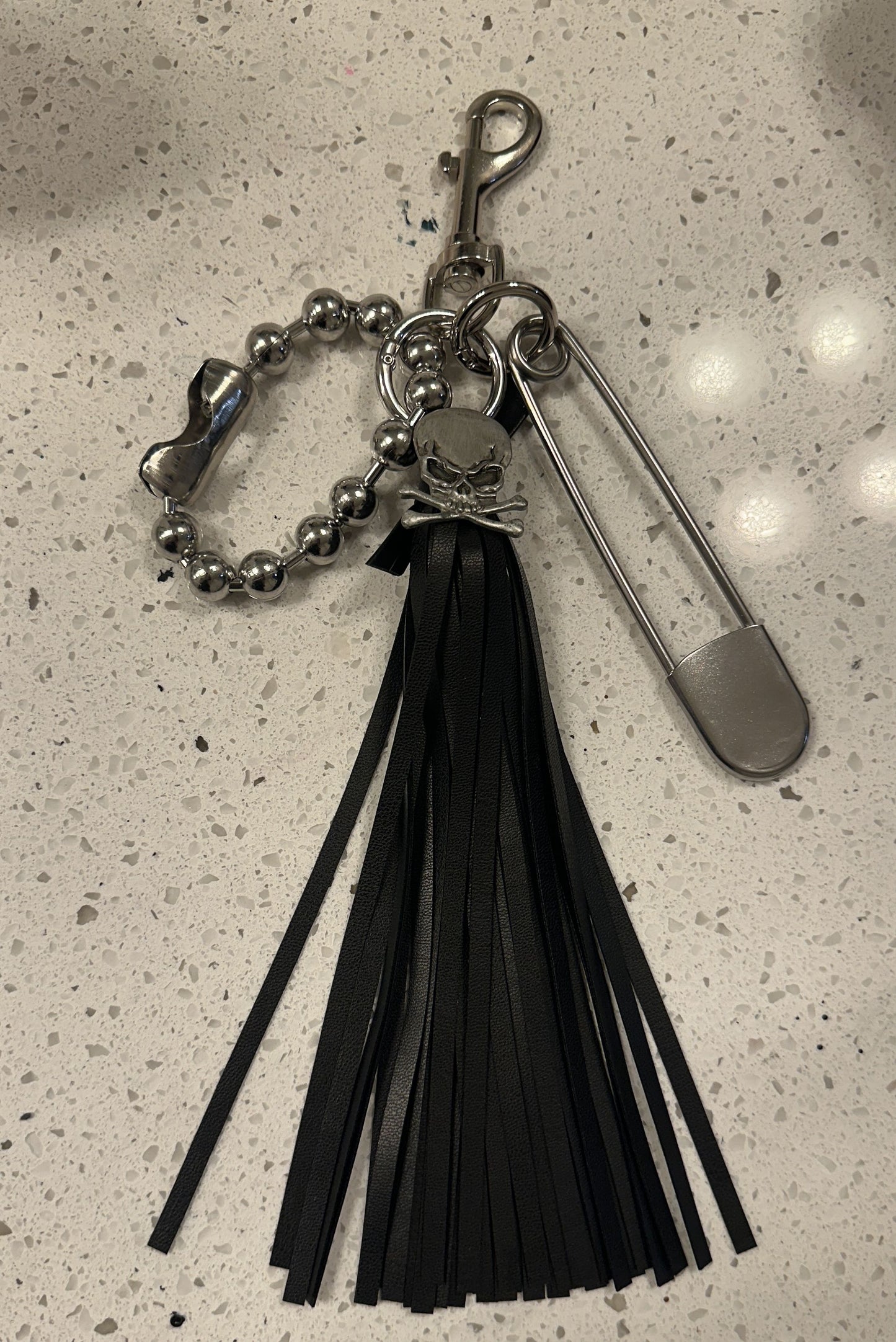 Silver Tone XL Safety Pin & Tassel Bag Charm Cluster- Repurposed Collection