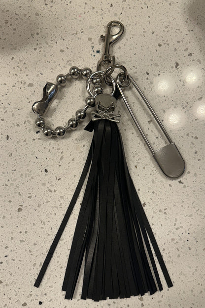 Silver Tone XL Safety Pin & Tassel Bag Charm Cluster- Repurposed Collection