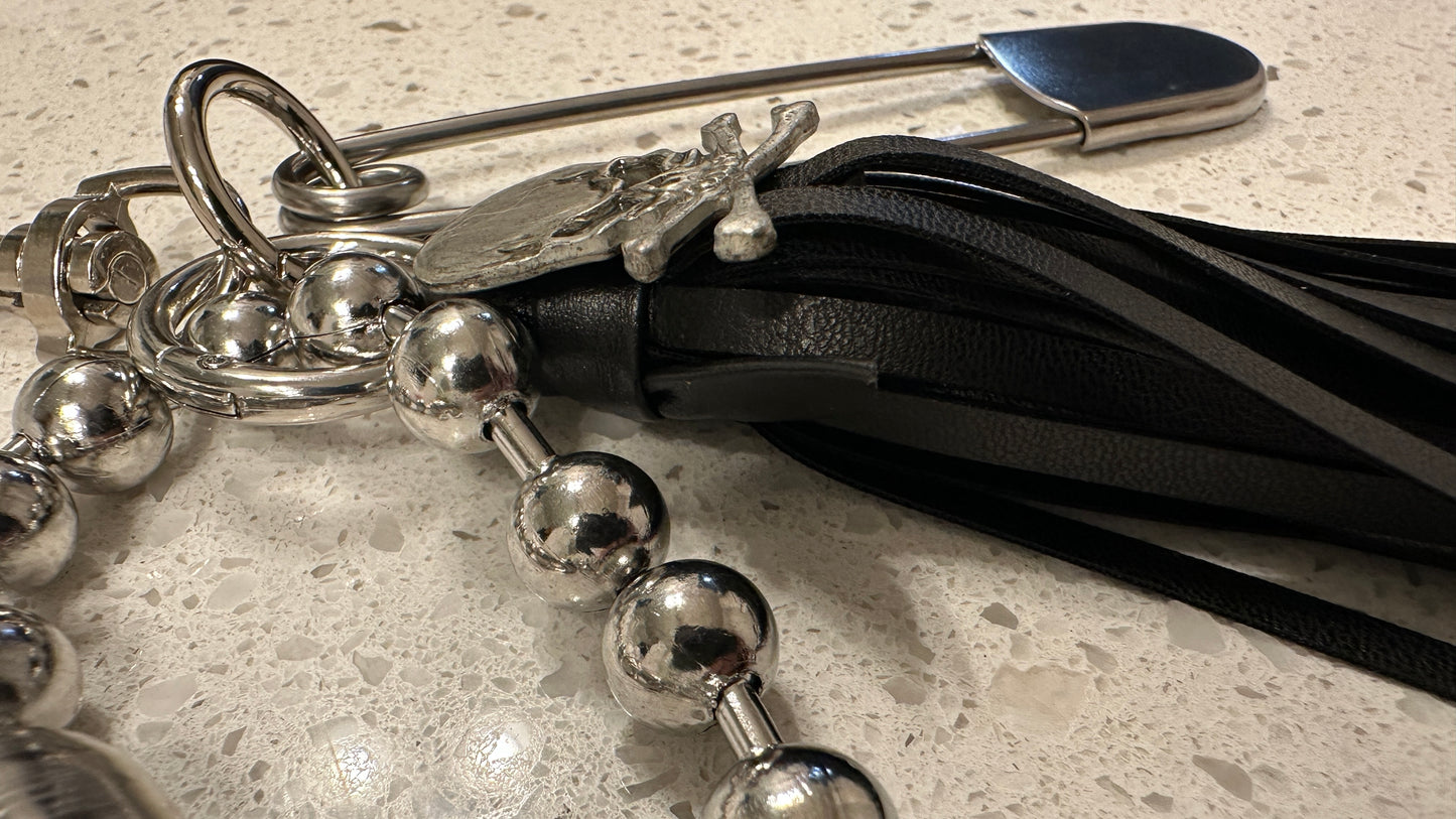Silver Tone XL Safety Pin & Tassel Bag Charm Cluster- Repurposed Collection