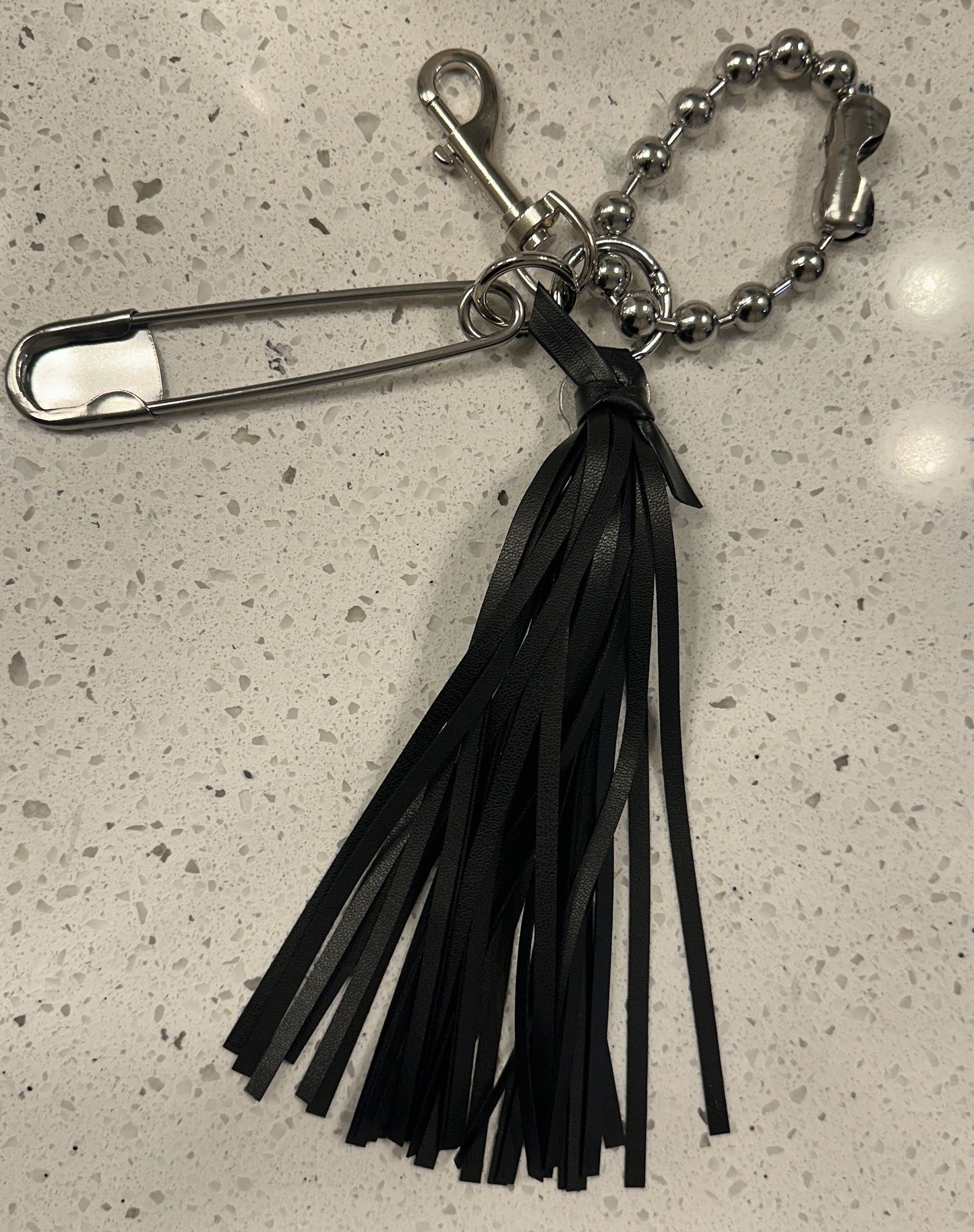 Silver Tone XL Safety Pin & Tassel Bag Charm Cluster- Repurposed Collection