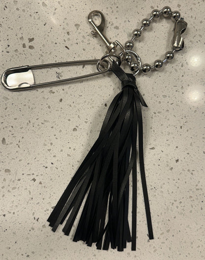 Silver Tone XL Safety Pin & Tassel Bag Charm Cluster- Repurposed Collection