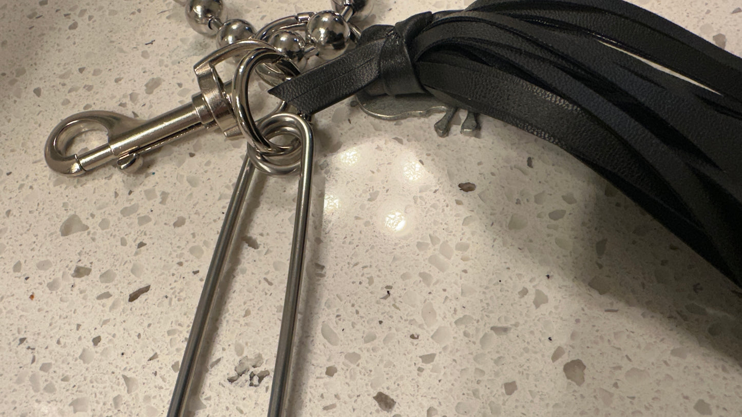 Silver Tone XL Safety Pin & Tassel Bag Charm Cluster- Repurposed Collection