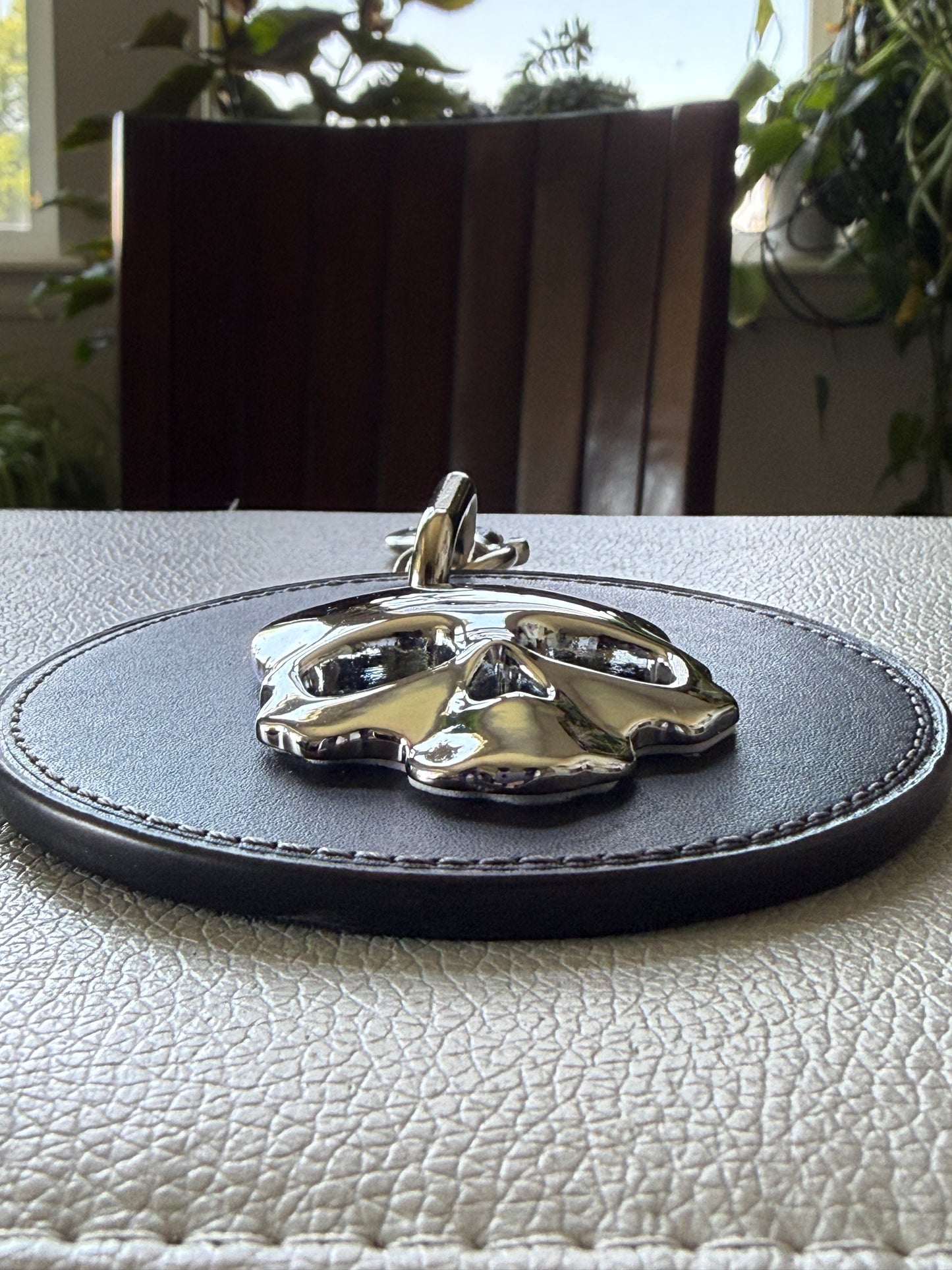 Repurposed Coach Leather Coaster Skull Bag Charm
