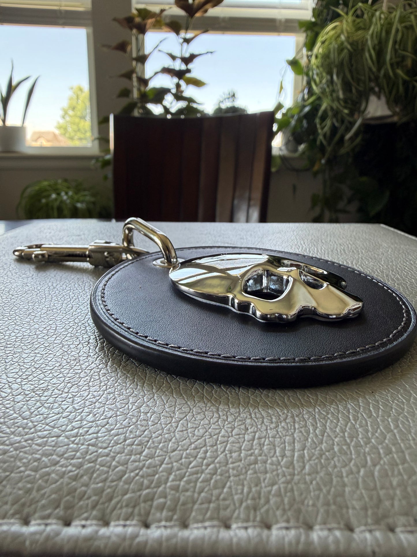 Repurposed Coach Leather Coaster Skull Bag Charm