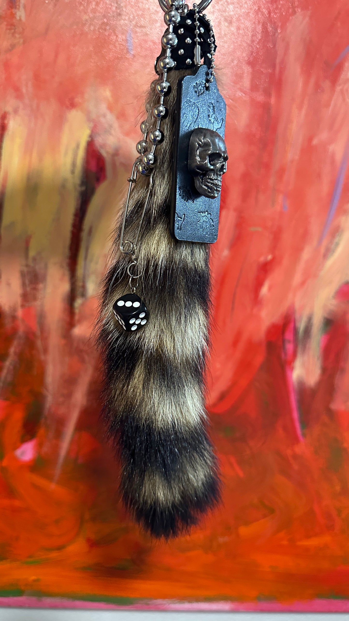 Faux Fur Raccoon Tail & Upcrafted Coach Hangtag Bag Charm Cluster