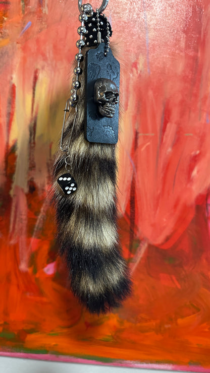Faux Fur Raccoon Tail & Upcrafted Coach Hangtag Bag Charm Cluster